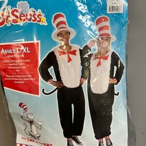 Adult Halloween Costume.Dr. Seuss Cat in the Hat Costume - Black, White, and Red